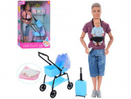 Кукла типа Кен с ребенком DEFA 8369 коляска и др. аксессуары
