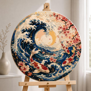 Картина по номерам "Карпы кои и волна Канагавы" OR2038 диаметр 45 см