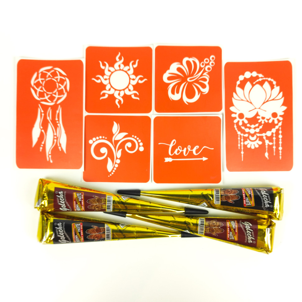 Набір хни з трафаретами для біо-тату №1 henna-set-01 - гурт(опт), дропшиппінг 