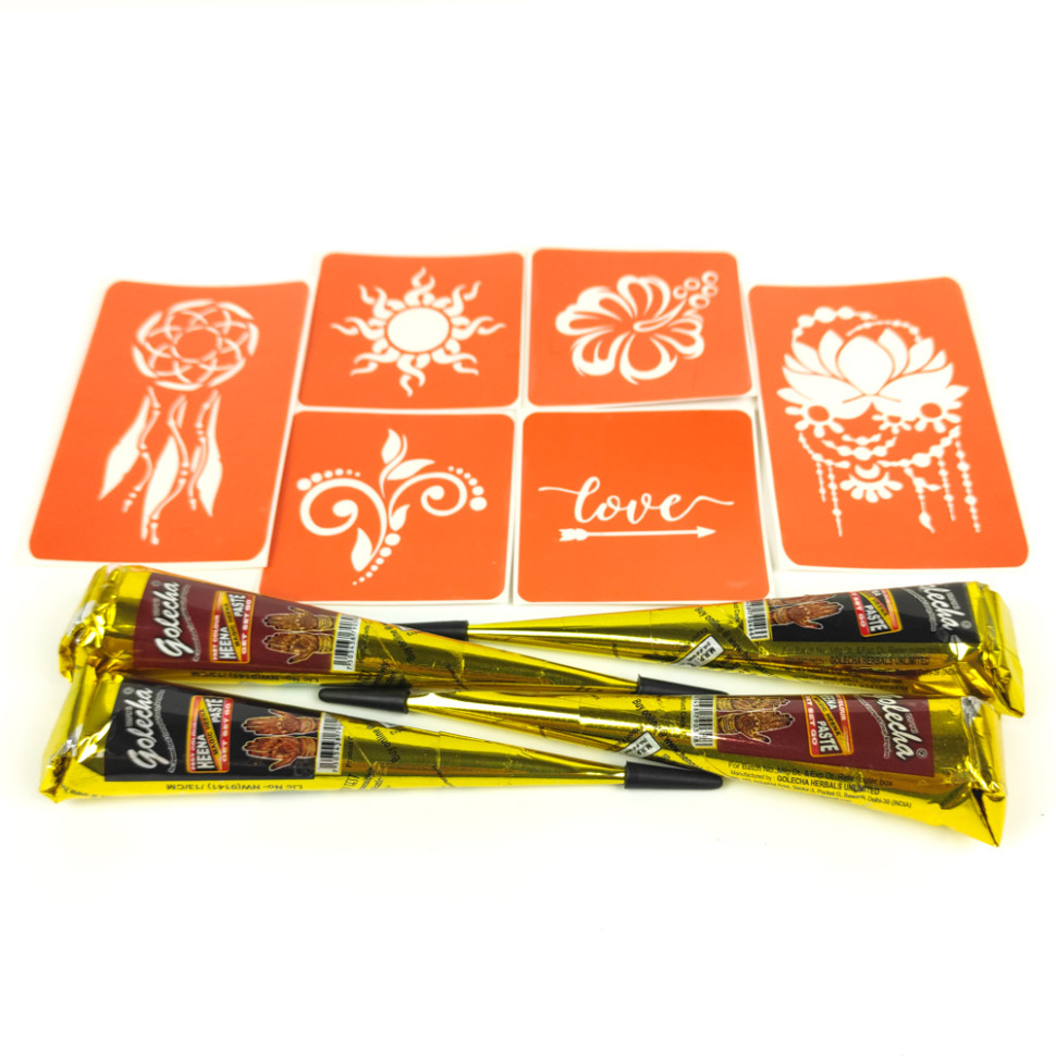 Набір хни з трафаретами для біо-тату №1 henna-set-01 - гурт(опт), дропшиппінг 