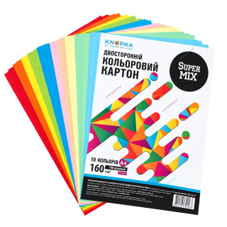 Цветная бумага двусторонняя Super MIX Knopka формат A4, 160 г/м², 100 листов, 10 цветов