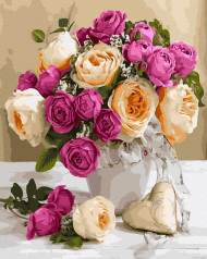 Картина за номерами. Rainbow Art Букет білих і рожевих троянд GX31892-RA