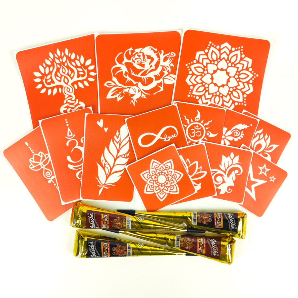 Набор хны с трафаретами для био-тату №4 henna-set-04 опт, дропшиппинг
