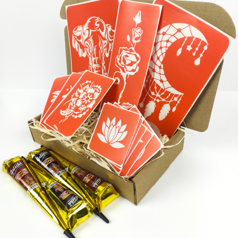Набор хны с трафаретами для био-тату №5 henna-set-05 опт, дропшиппинг