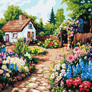 Картина по номерам "Цветы у хижины" ©art_selena_ua KHO6382, 30х30 см