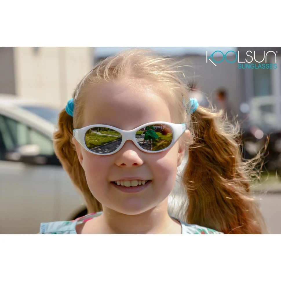 Детские солнцезащитные очки Koolsun бело-бирюзовые серии Flex (Размер: 3+) KS-FLWA003 опт, дропшиппинг