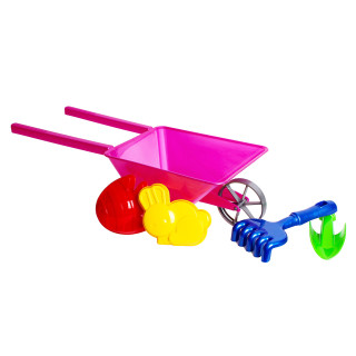 Игровой набор для песка "Тачка" 010BMS(Pink) лопатка, грабли, 2 пасочки