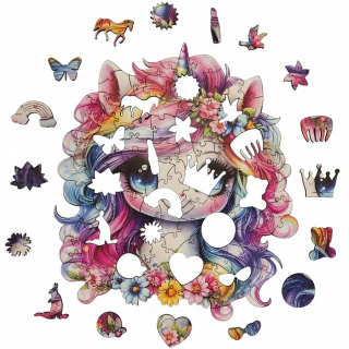 Фигурный пазл из дерева "Единорог" PZ009-A3C-AC размер А3, картонная коробка