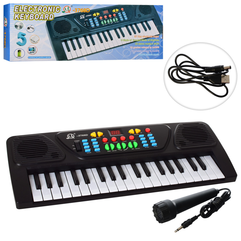 Синтезатор игрушечный MQ-3768D 43 см, 37 клавиш, от USB, микрофон опт, дропшиппинг
