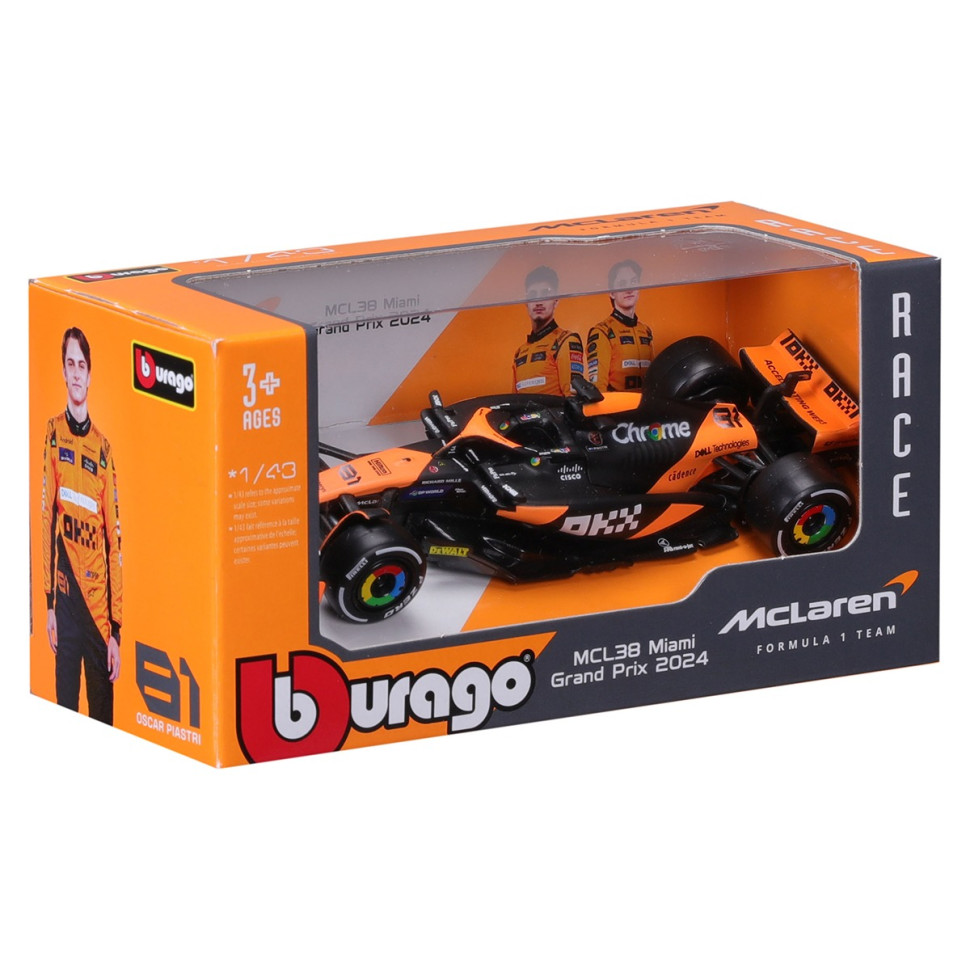 Автомодель MCLAREN F1 MCL38 (2024) Bburago 18-38214 масштаб 1:43 - гурт(опт), дропшиппінг