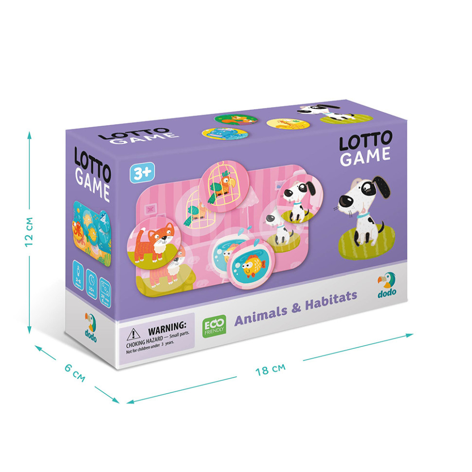 Настольная игра Лото Животные и их места обитания DoDo 300196, 6 карточек, 24 фишки опт, дропшиппинг