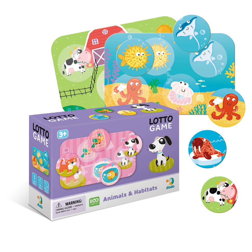 Настольная игра Лото Животные и их места обитания DoDo 300196, 6 карточек, 24 фишки опт, дропшиппинг