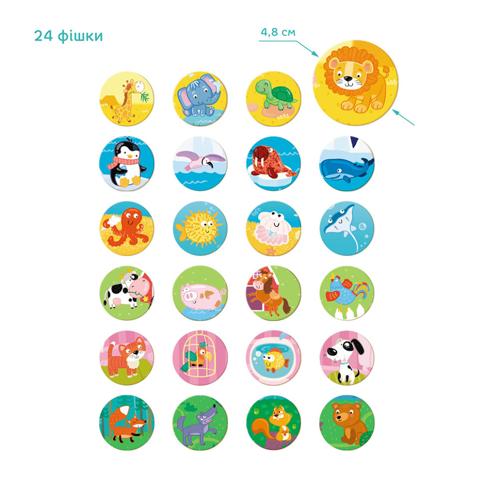 Настольная игра Лото Животные и их места обитания DoDo 300196, 6 карточек, 24 фишки опт, дропшиппинг