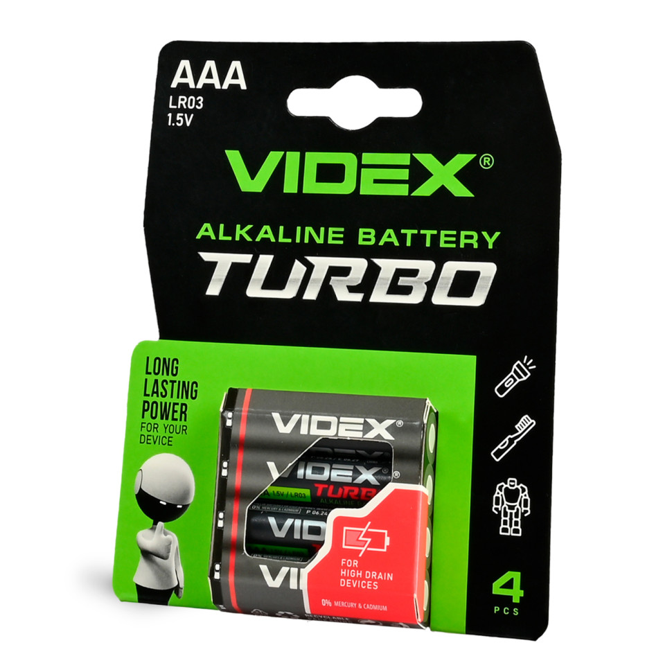 Батарейка щелочная Videx LR03/AAA Turbo 4 шт BLISTER опт, дропшиппинг