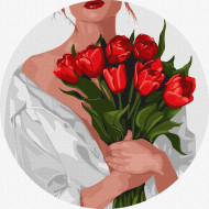 Картина по номерам "Девушка с тюльпанами" KHO-R1159 d26 см