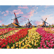 Картина по номерам Сельский пейзаж "Красочные тюльпаны Голландии" KHO2224, 40*50 см
