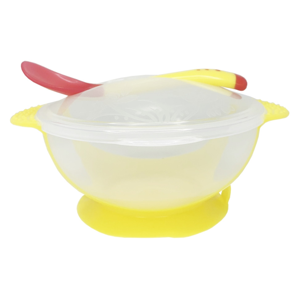 Тарелка на присоске прозрачная MGZ-0100(Yellow) с термоложкой и крышкой опт, дропшиппинг