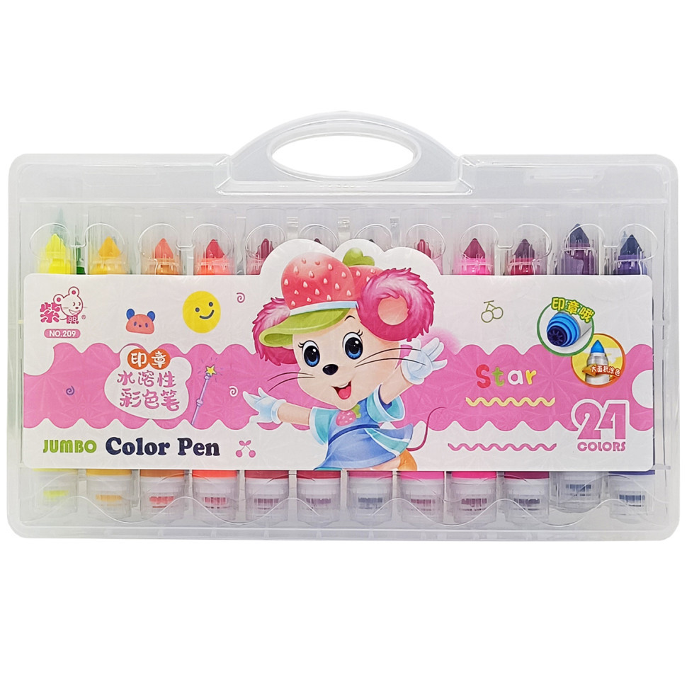 УЦІНКА!!! Дитячий набір фломастерів JUMBO 209-24(Pink)-UC зі штампиком 24 кольори - гурт(опт), дропшиппінг