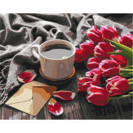 УЦЕНКА!!! Картина по номерам "Тюльпаны к кофе" Brushme BS36492-UC 40х50 см