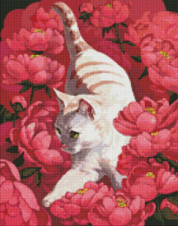 Алмазная мозаика "Котик в пионах" Идейка AMO7258 40х50 см