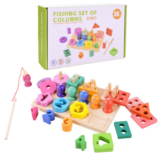 Детская деревянная игрушка "Пирамидка-сортер" C9416 рыбалка, вкладыши