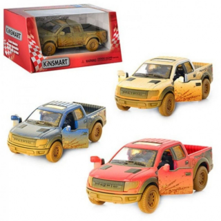 Дитяча модель машинки пікап Ford F-150 SVT Raptor-Supercrew Muddy Kinsmart KT5365WY інерційна, 1:46 