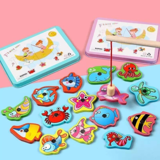 Деревянная игрушка Рыбалка MD 0950-57,  магнитные фигуры, удочка