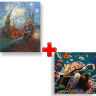 Набор картин по номерам 2 в 1 Идейка "Украинская звездная ночь" 40х50 KHO4918 и "Обитатели подводного мира" 40х40 KHO6503