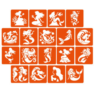 Набор трафаретов для био-тату "Русалки" mermaids-5x5-18, 18 трафаретов