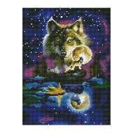 Алмазная мозаика "Волк в лунном свете" EJ1407, 40х30 см