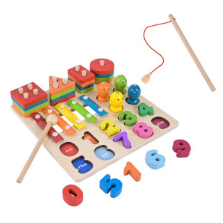 Детская деревянная игрушка "4 в 1" C9404 рыбалка, ксилофон