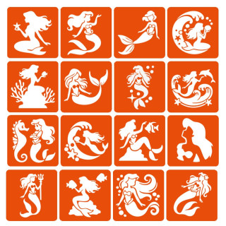Набор трафаретов для био-тату "Русалки" mermaids-6x6-16, 16 трафаретов