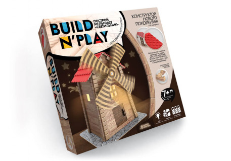Детский деревянный конструктор МЕЛЬНИЦА "BUILDNPLAY" 7653DT с гвоздиками
