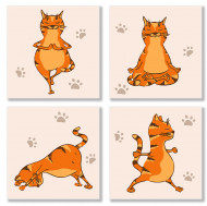 Набор для росписи по номерам из 4х картин. Полиптих "Yoga-cat" KNP010, 18х18 см
