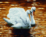 Картина по номерам и алмазная мозаика 2 в 1. Rainbow Art "Лебеди на закате" GZS1112-RA, 40х50 см