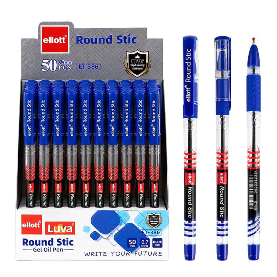 Ручка масляна Round Stic ET-386-50 синій, м'який грип, 0,7 мм - гурт(опт), дропшиппінг