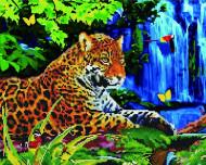 Картина по номерам и алмазная мозаика 2 в 1. Rainbow Art "Леопард у водопада" GZS1042-RA, 40х50 см            