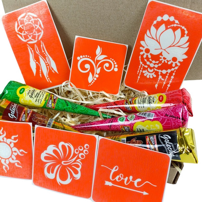 Набор цветной хны с трафаретами для био-тату №1 color-henna-set-01 опт, дропшиппинг