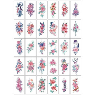 Набор временных татуировок "Цветные мини №4" color-tattoo-mini-set-4-30-RB30, 30 штук, размер 9,5 х 9,5 см