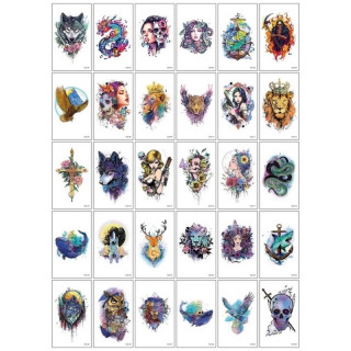 Набор временных татуировок "Цветные мини №5" color-tattoo-mini-set-5-30-CSA30, 30 штук, размер 9,5 х 9,5 см