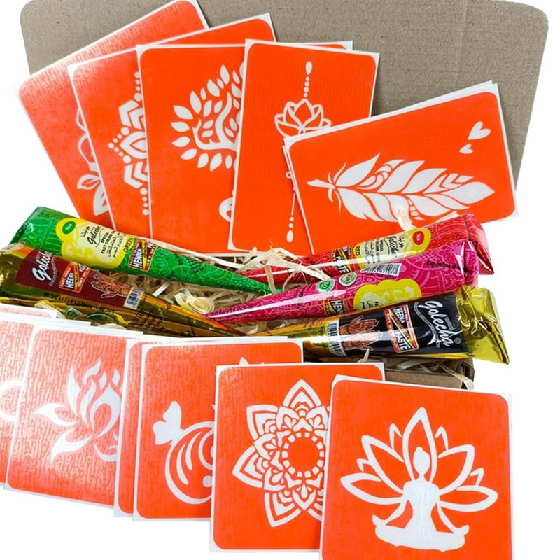 Набір кольорової хни з трафаретами для біо-тату №4 color-henna-set-04 - гурт(опт), дропшиппінг 