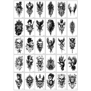 Набор временных татуировок "Черные мини №6" black-tattoo-mini-set-6-TC-30, 30 штук, размер 9,5 х 9,5 см