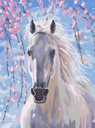 Картина по номерам. Brushme "Лошадь в цветах сакуры" GX8528, 40х50 см