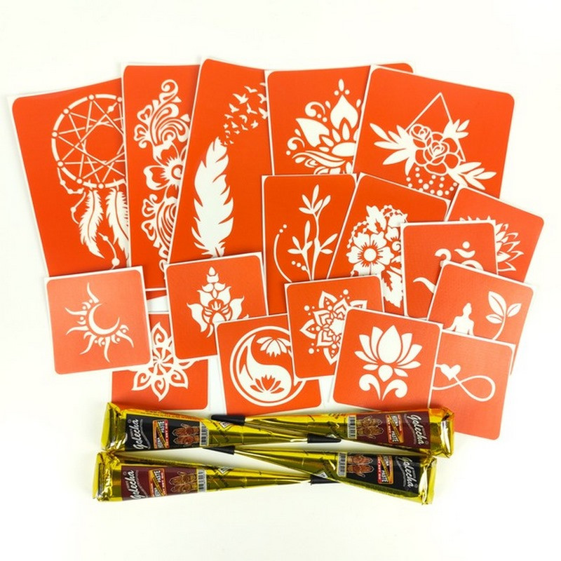 Набор цветной хны с трафаретами для био-тату №6 color-henna-set-06 опт, дропшиппинг