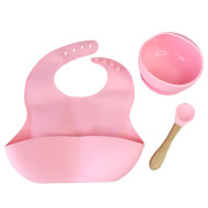 Набір дитячого посуду Силіконова тарілка та слинявчик MGZ-0110(Pink) у коробці
