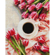 Алмазная мозаика "Тюльпаны к кофе" Brushme DBS1047 40х50 см