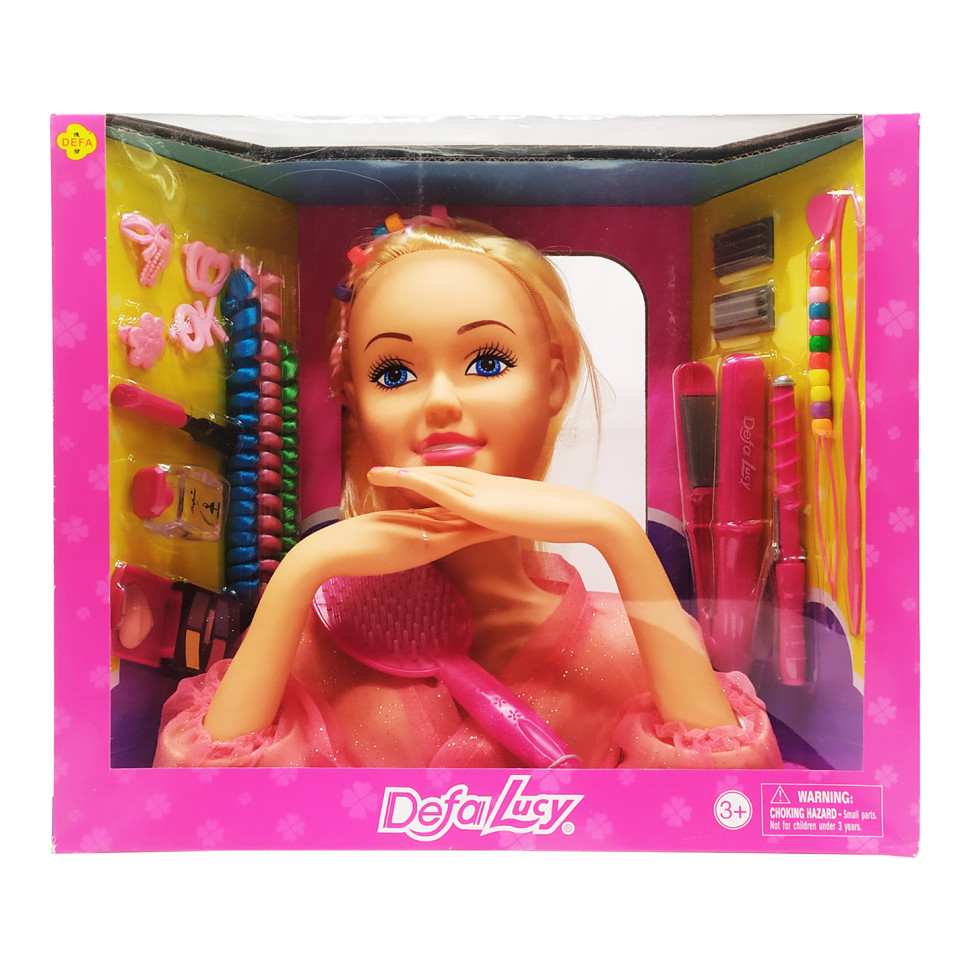 УЦІНКА! Лялька голова для зачісок DEFA 8415(Pink)-UC 23 см, плойка, косметика, шпильки - гурт(опт), дропшиппінг 