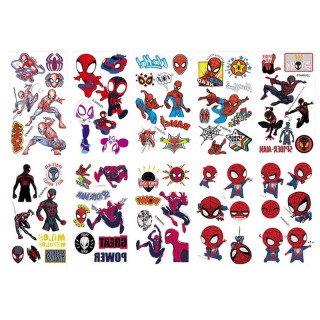 Набор временных татуировок "Человек-паук" Fresh Tattoo Spiderman-tattoo-mini-set-1-10, 10 штук, размер 12 х 7 см