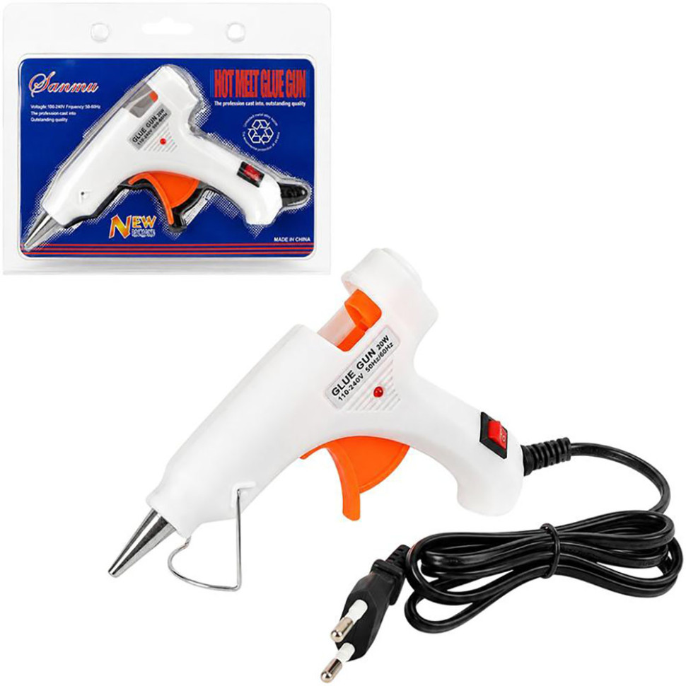 Клейовий пістолет з вимикачем та індикатором JQ2036White-20W(White) 7 мм, 20W - гурт(опт), дропшиппінг