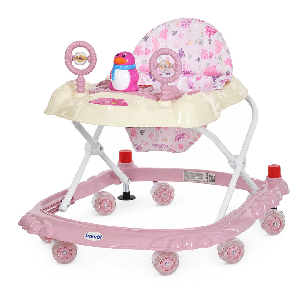 Детские Ходунки M 3168-1(Light-Pink) музыкальные и световые эффекты, со стопором опт, дропшиппинг